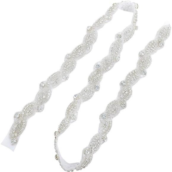 Rhinestone Applique Silver Bridal Sash Wedding Dress Belt Sash - Picture 1 of 16